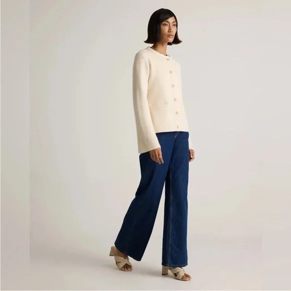 Quince Women Mongolian Cashmere Structured Cardigan Ivory Medium - Picture 8 of 12